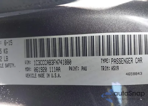 2015 Chrysler 200 Limited z USA, uszkodzony, nr VIN 1C3CCCAB3FN741880